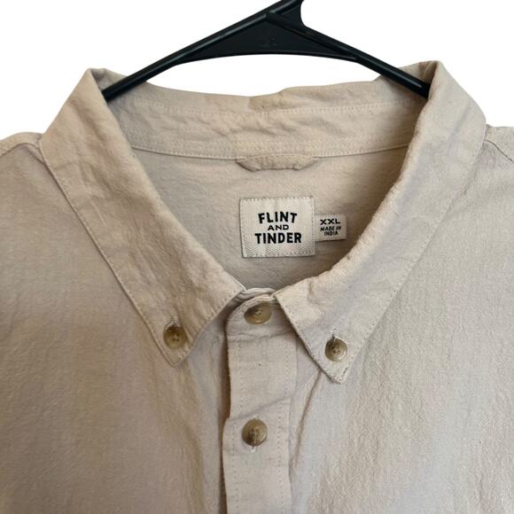 Flint and Tinder Cotton Linen Shirt Salt Cream Tan Button Down Long Sleeve XXL - Picture 3 of 9